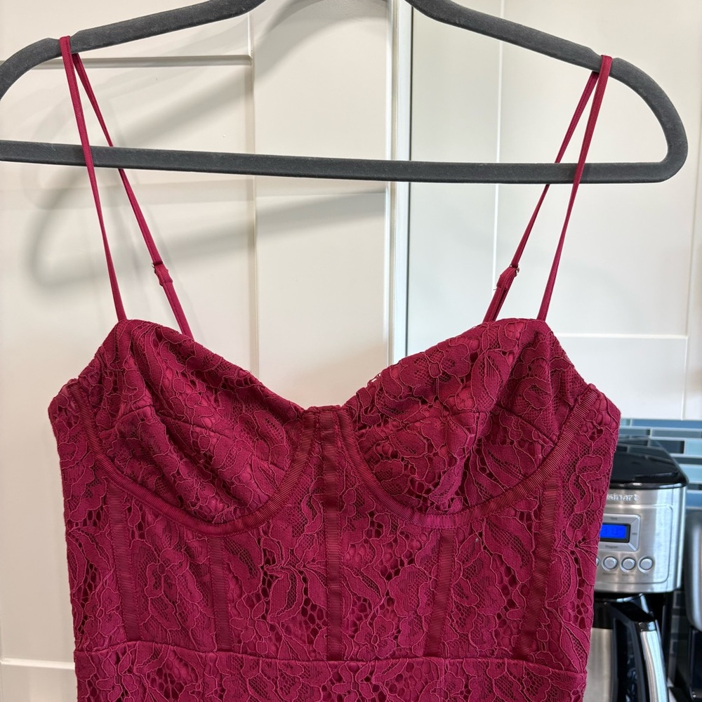 Lulu’s Found Your Love Wine Red Lace Sleeveless Trumpet Midi Dress - Picture 5 of 10